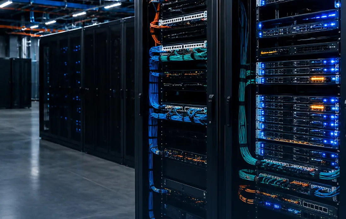 Server racks with structured cabling in a data center